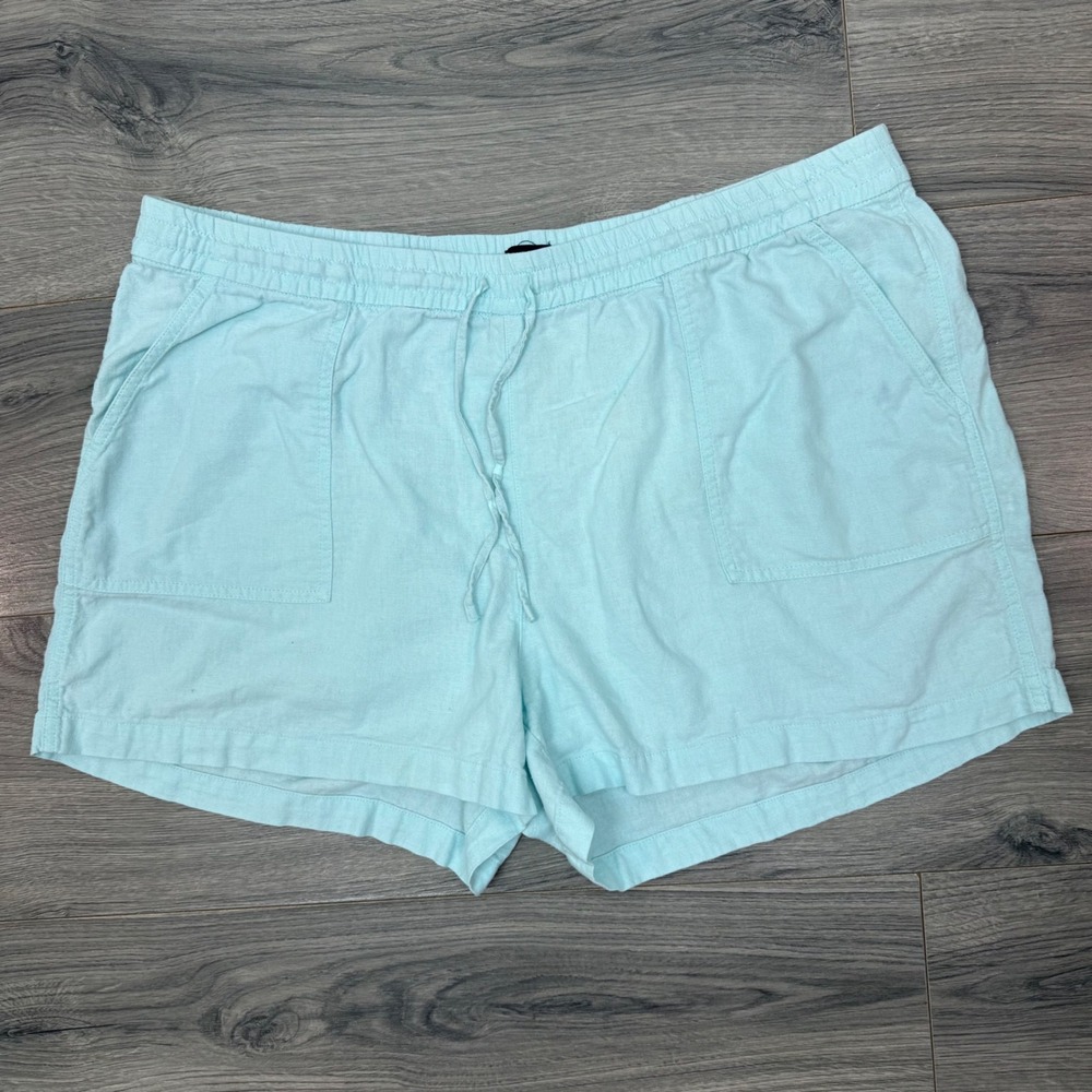 J Crew Aqua Blue Linen Blend Drawstring Elastic Waist Shorts Womens‎ XL Relaxed